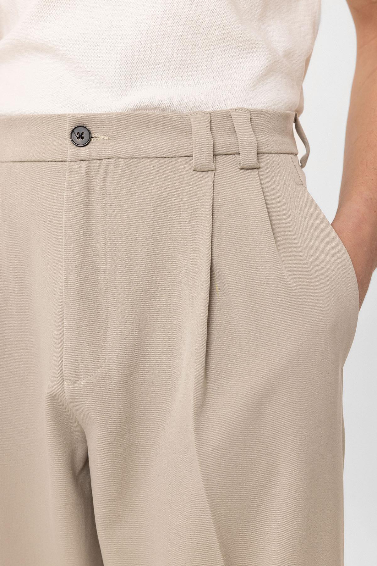 Antioch-Bej Yüksel Bel Relax Fit Pileli Erkek Pantolon-Kumaş Pantolon-4-Milagron.com