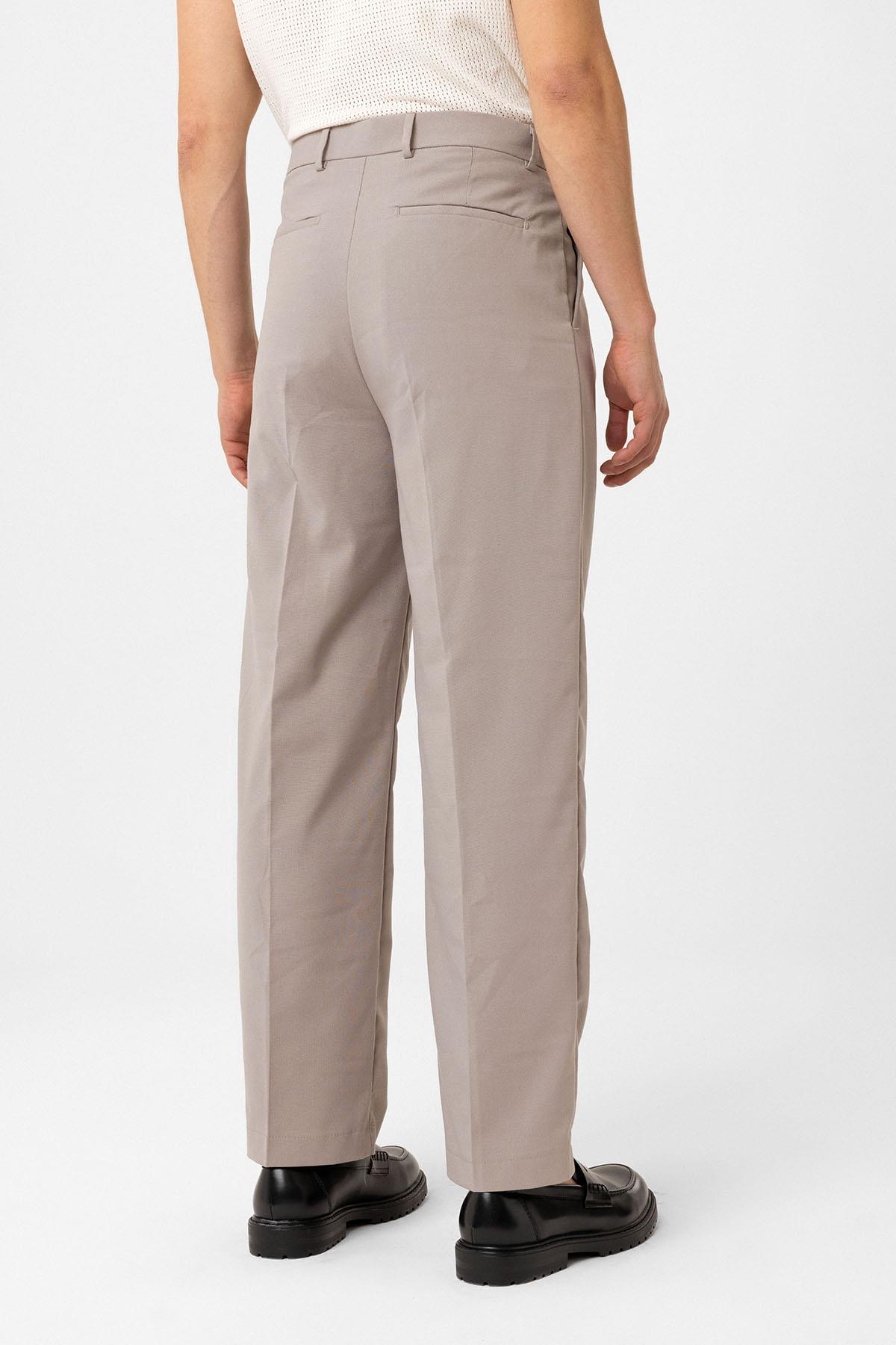 Antioch-Bej çift Pileli Baggy Fit Erkek Pantolon-Kumaş Pantolon-6-Milagron.com