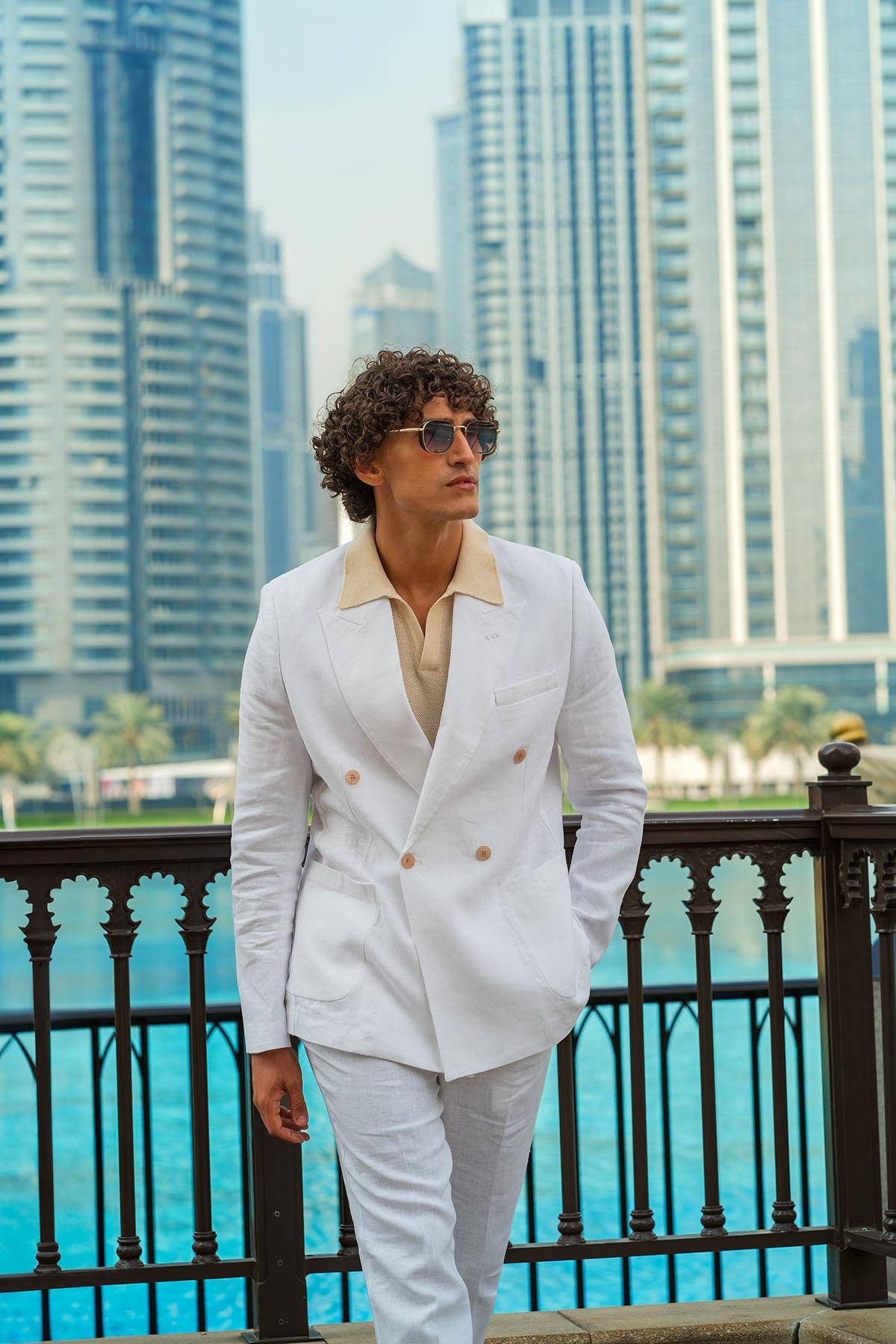 Antioch-Beyaz 100% Keten Kruvaze Kapama Erkek Blazer Ceket-Ceket-1-Milagron.com