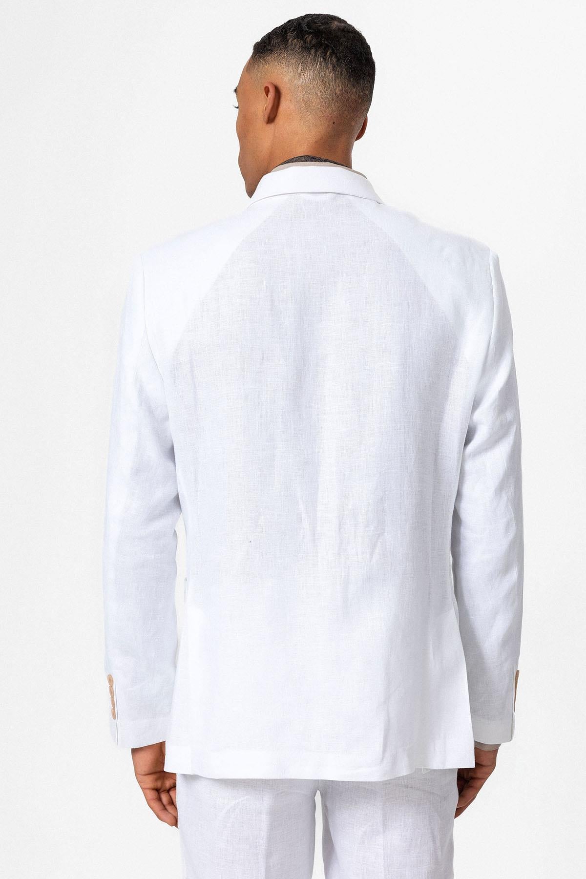 Antioch-Beyaz 100% Keten Kruvaze Kapama Erkek Blazer Ceket-Ceket-7-Milagron.com