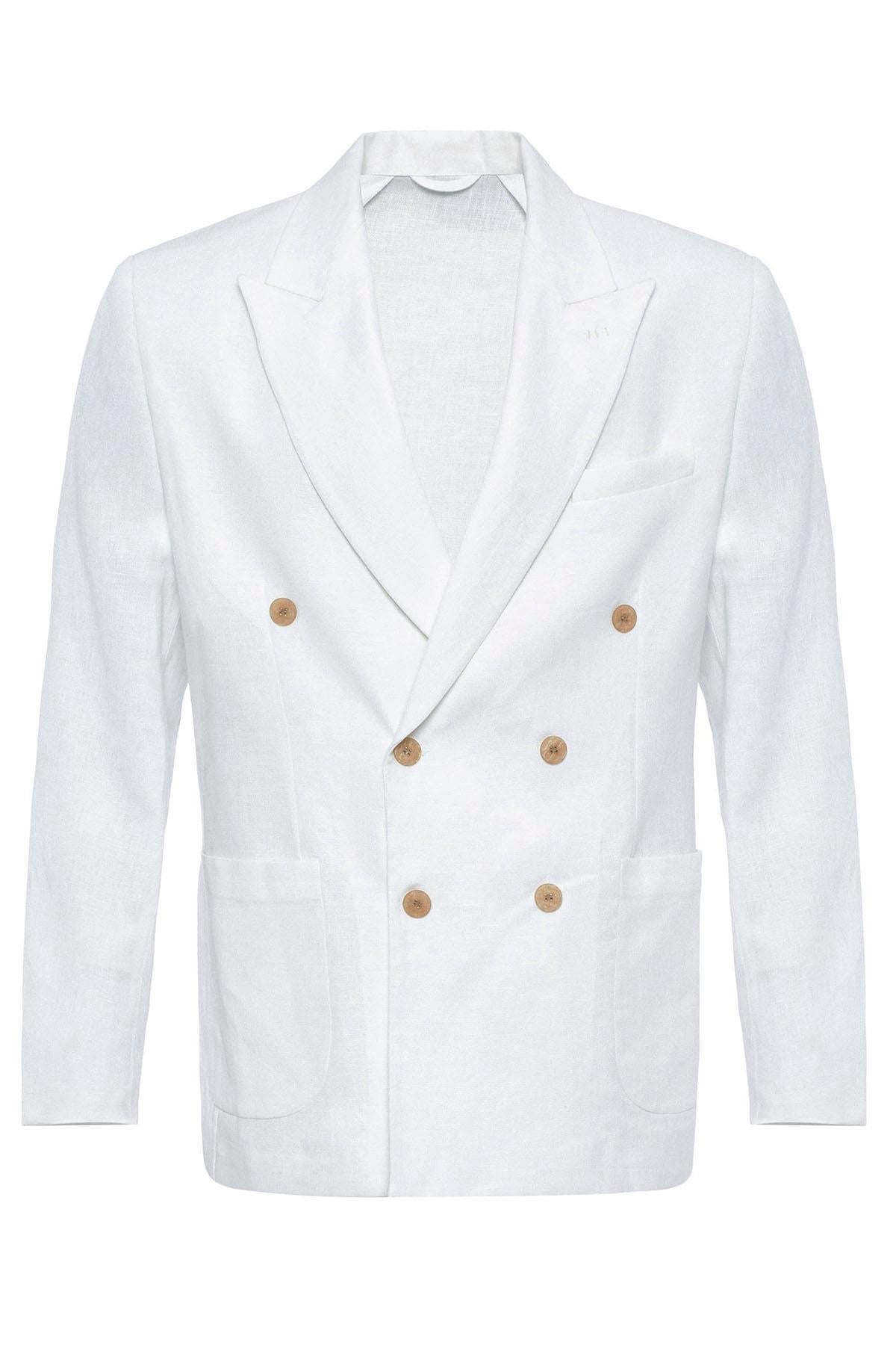 Antioch-Beyaz 100% Keten Kruvaze Kapama Erkek Blazer Ceket-Ceket-8-Milagron.com