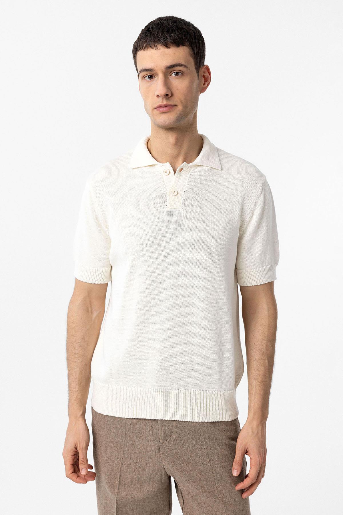 Antioch-Beyaz 100% Pamuk Polo Yaka Triko T Shirt-T-Shirts-1-Milagron.com