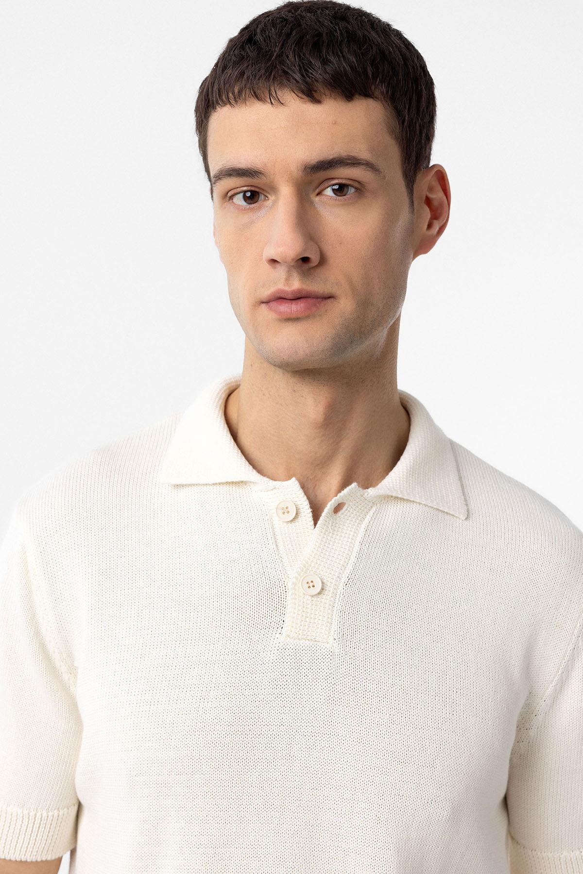 Antioch-Beyaz 100% Pamuk Polo Yaka Triko T Shirt-T-Shirts-3-Milagron.com