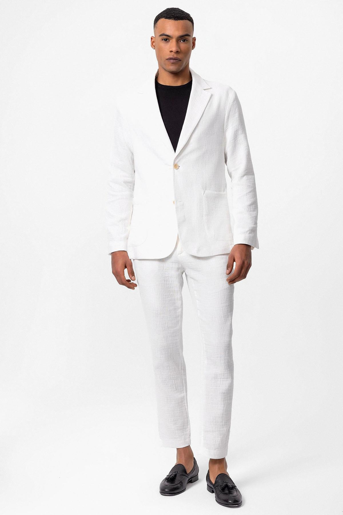 Antioch-Beyaz Astarsız Torba Cepli Erkek Blazer Ceket-Ceket-2-Milagron.com