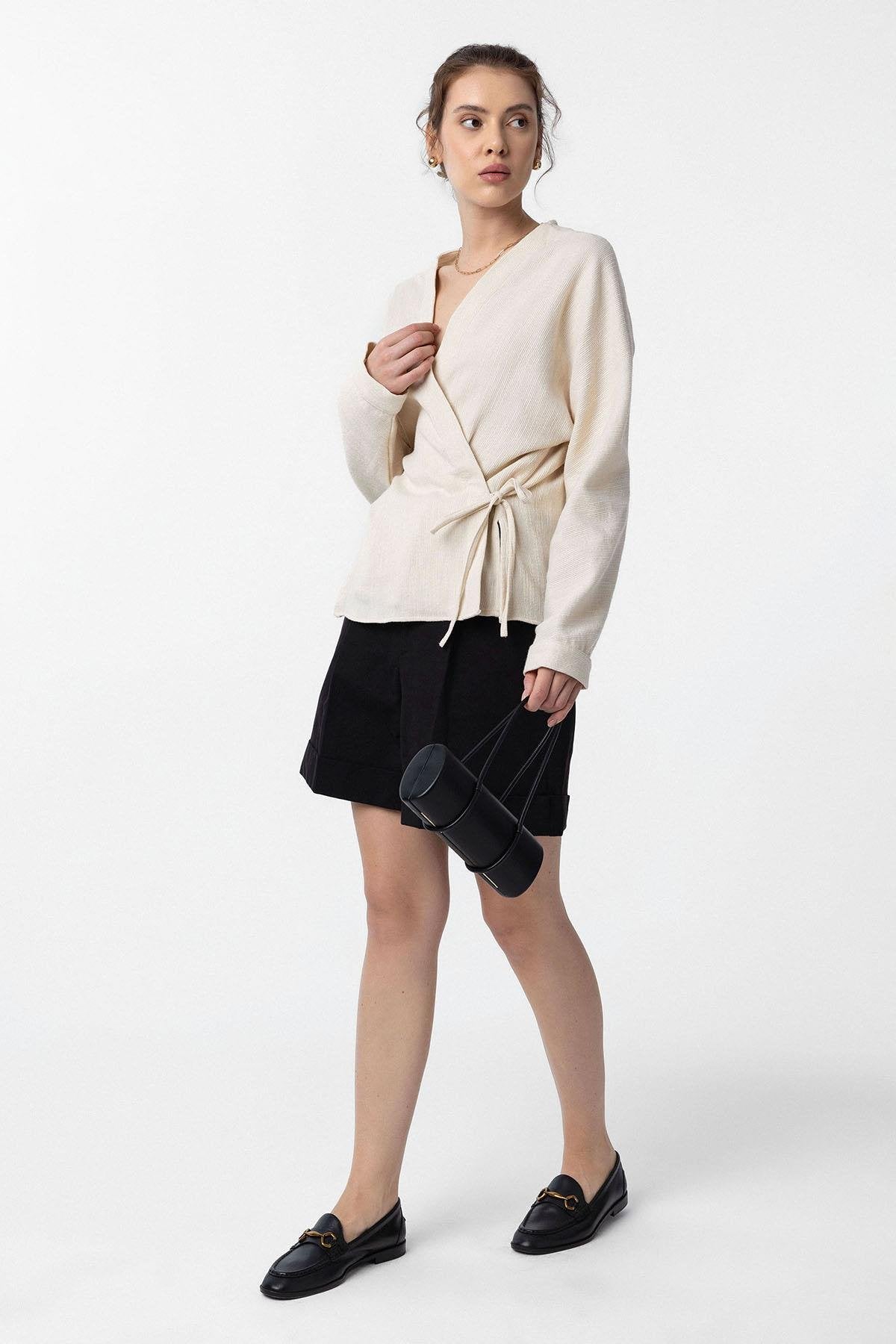 Antioch-Beyaz Bağlamalı Kimono Kadın Gömlek-Gömlek-2-Milagron.com