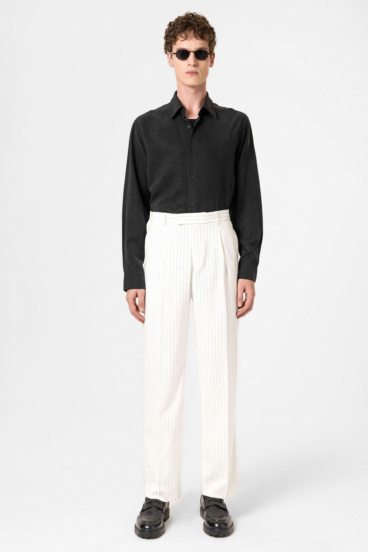 Antioch-Beyaz Çizgili Relaxed Fit Erkek Pantolon-Kumaş Pantolon-1-Milagron.com