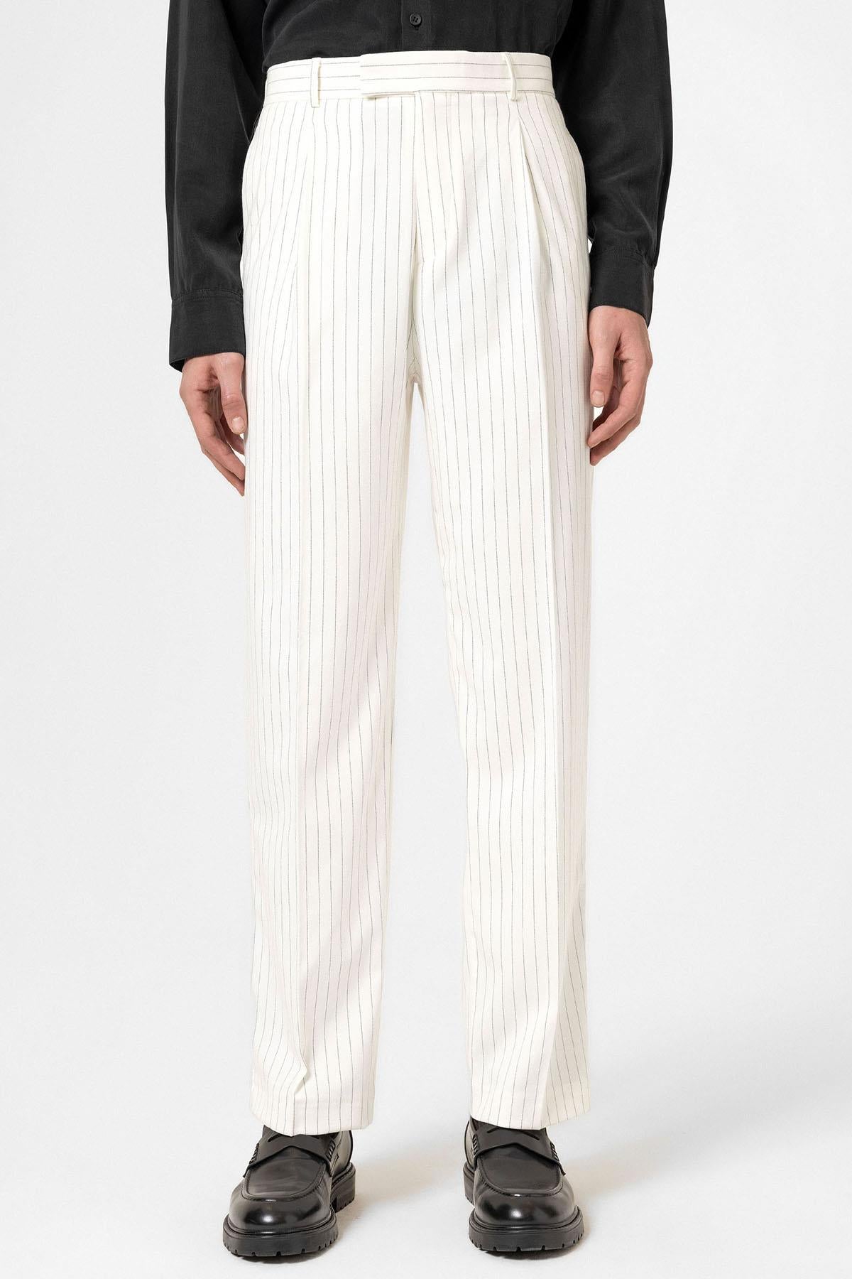 Antioch-Beyaz Çizgili Relaxed Fit Erkek Pantolon-Kumaş Pantolon-2-Milagron.com