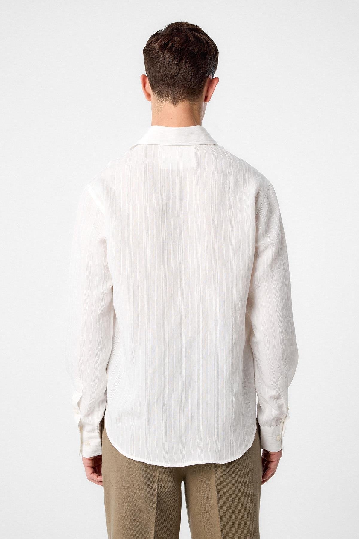 Antioch-Beyaz Çizgili Ve Dokulu Erkek Gömlek-Gömlek-4-Milagron.com