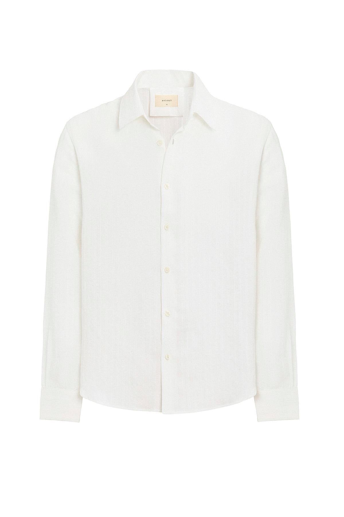 Antioch-Beyaz Çizgili Ve Dokulu Erkek Gömlek-Gömlek-5-Milagron.com