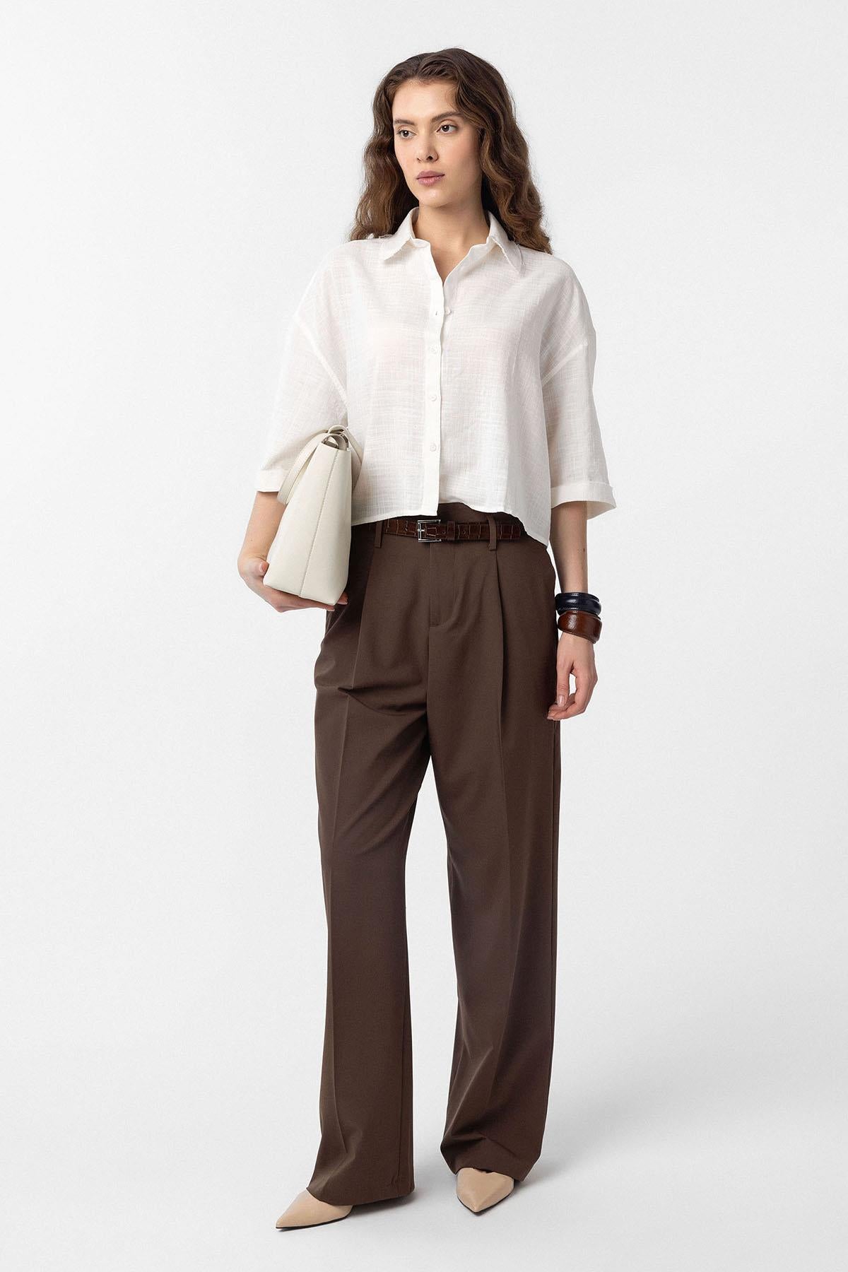 Antioch-Beyaz Crop Dokulu Kadın Gömlek-Gömlek-2-Milagron.com