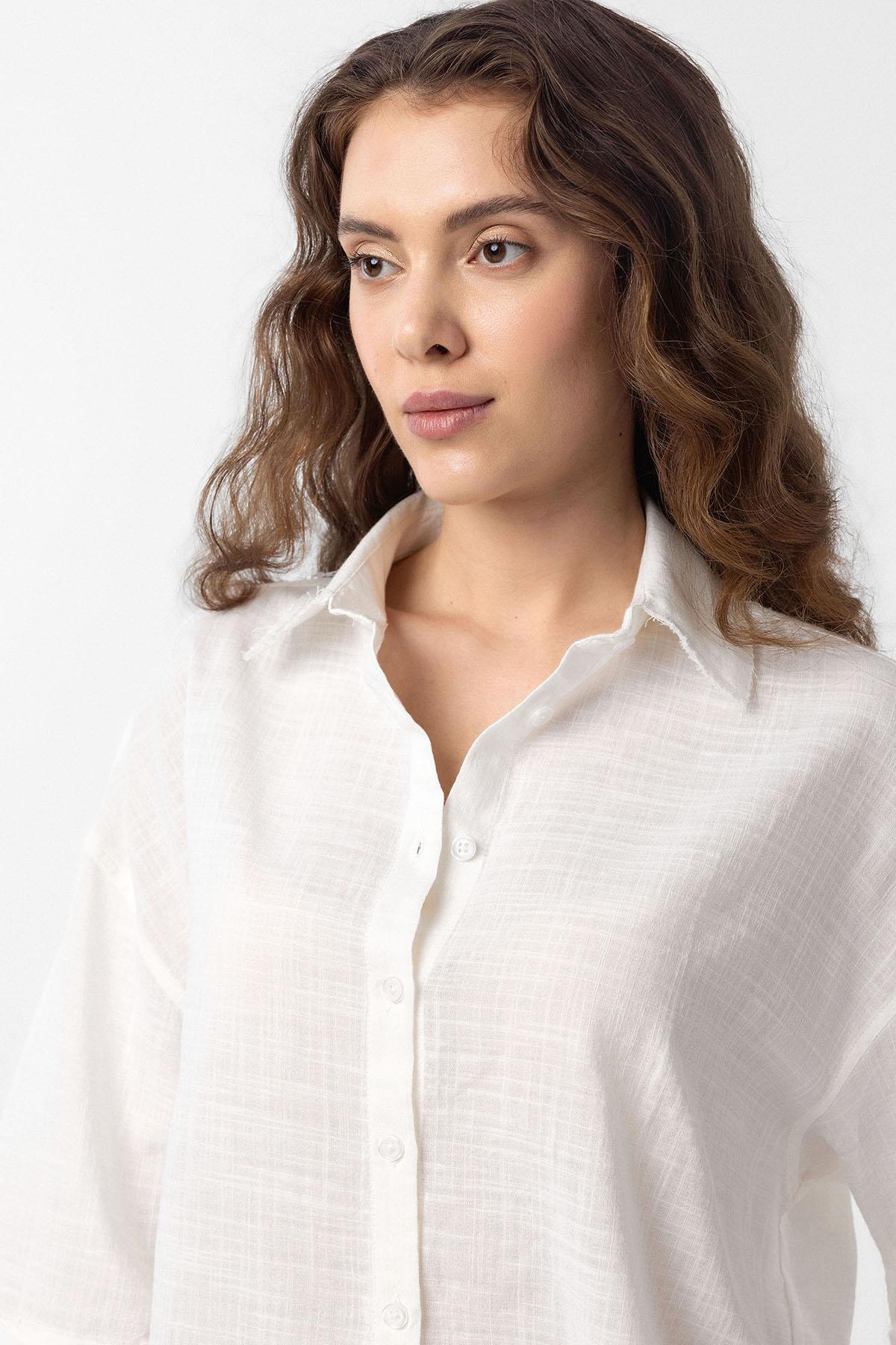 Antioch-Beyaz Crop Dokulu Kadın Gömlek-Gömlek-3-Milagron.com