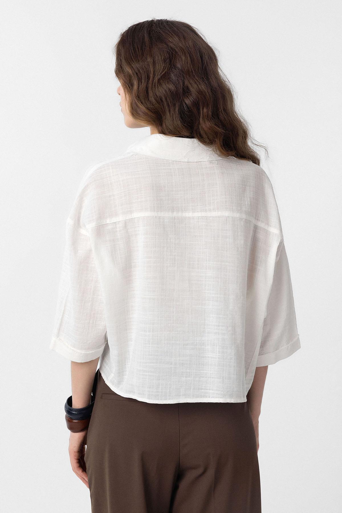 Antioch-Beyaz Crop Dokulu Kadın Gömlek-Gömlek-4-Milagron.com