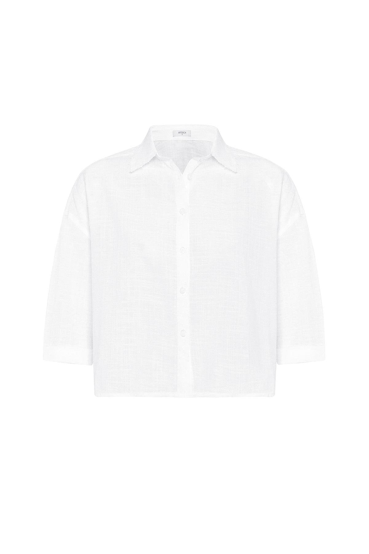 Antioch-Beyaz Crop Dokulu Kadın Gömlek-Gömlek-5-Milagron.com