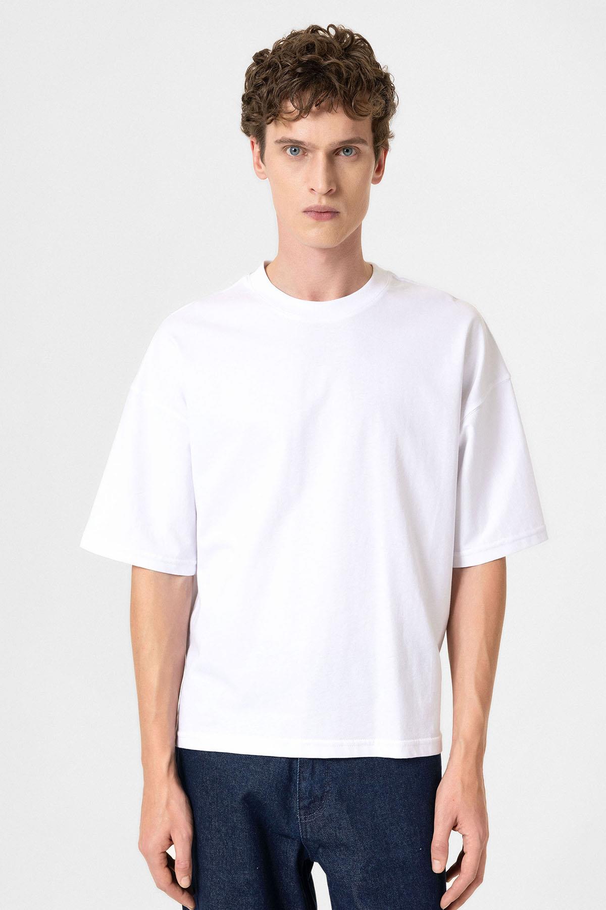 Antioch-Beyaz Crop Fit Erkek T Shirt-T-Shirts-1-Milagron.com