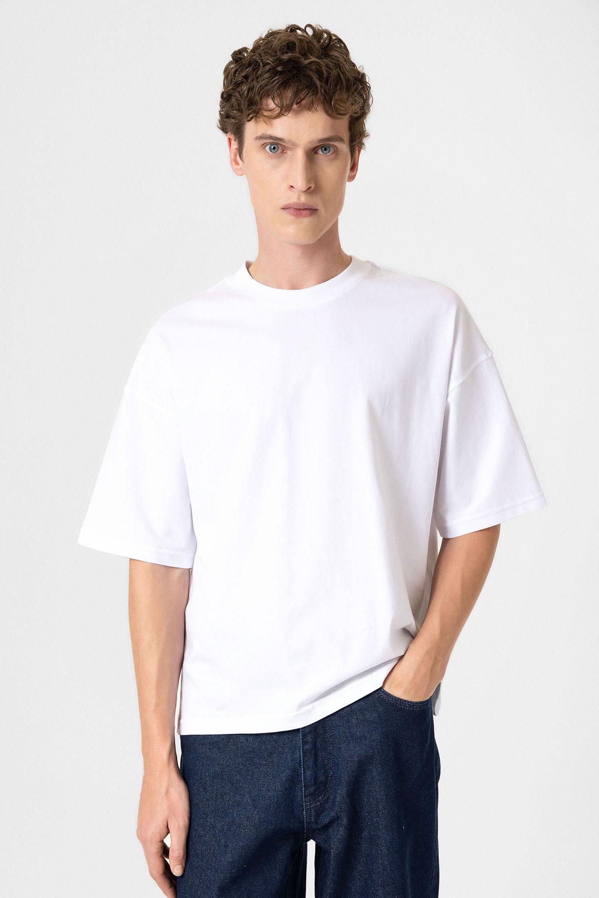 Antioch-Beyaz Crop Fit Erkek T Shirt-T-Shirts-2-Milagron.com