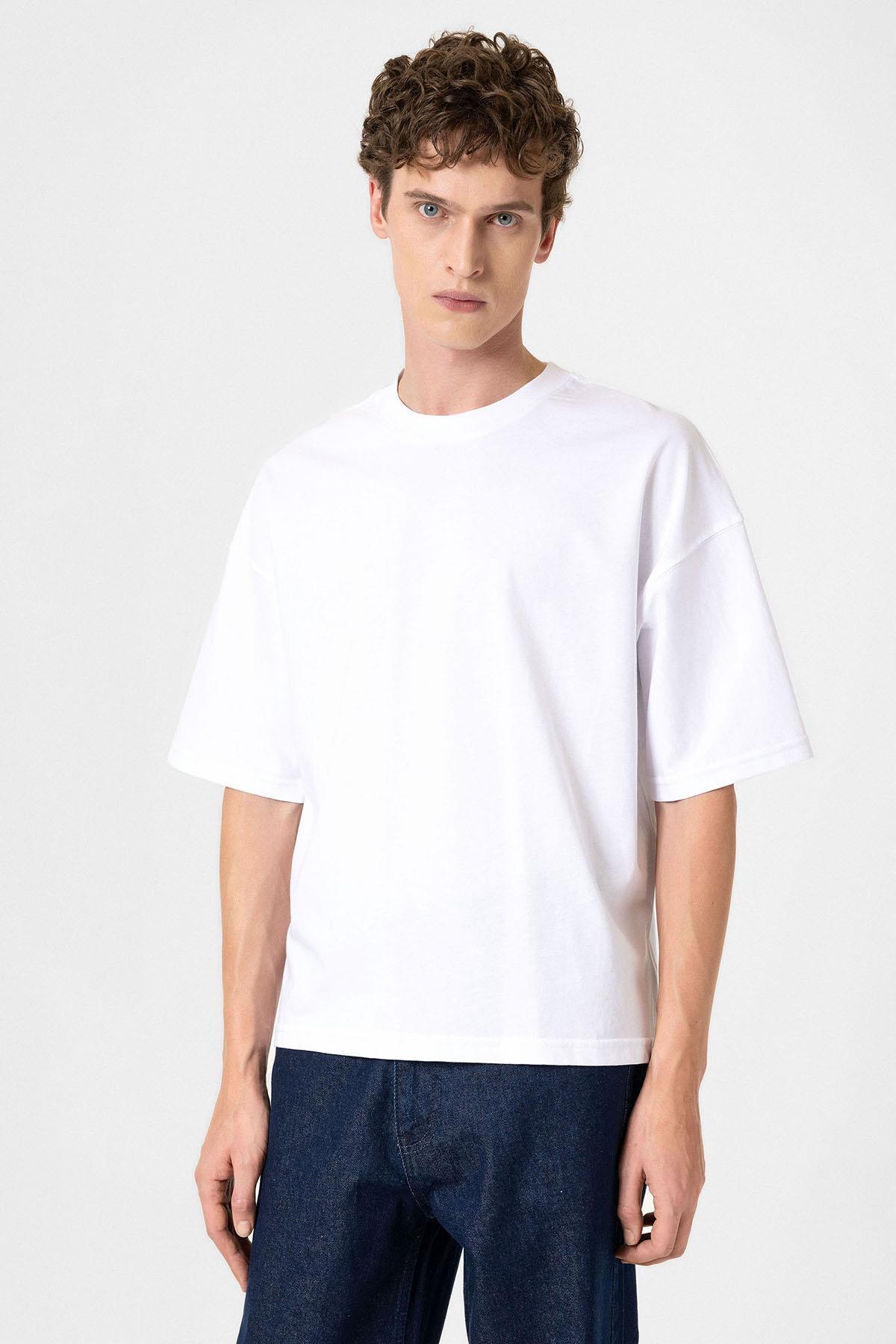 Antioch-Beyaz Crop Fit Erkek T Shirt-T-Shirts-4-Milagron.com