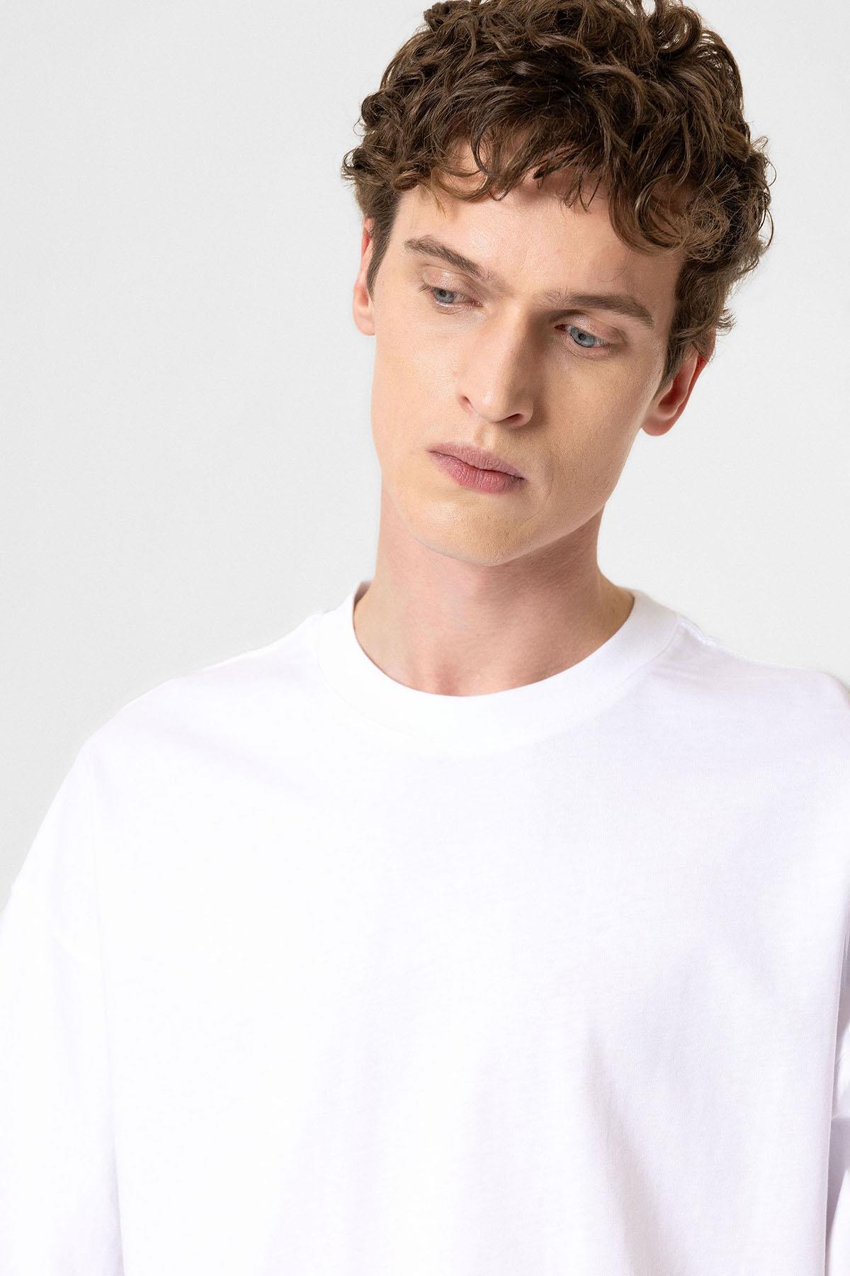 Antioch-Beyaz Crop Fit Erkek T Shirt-T-Shirts-5-Milagron.com