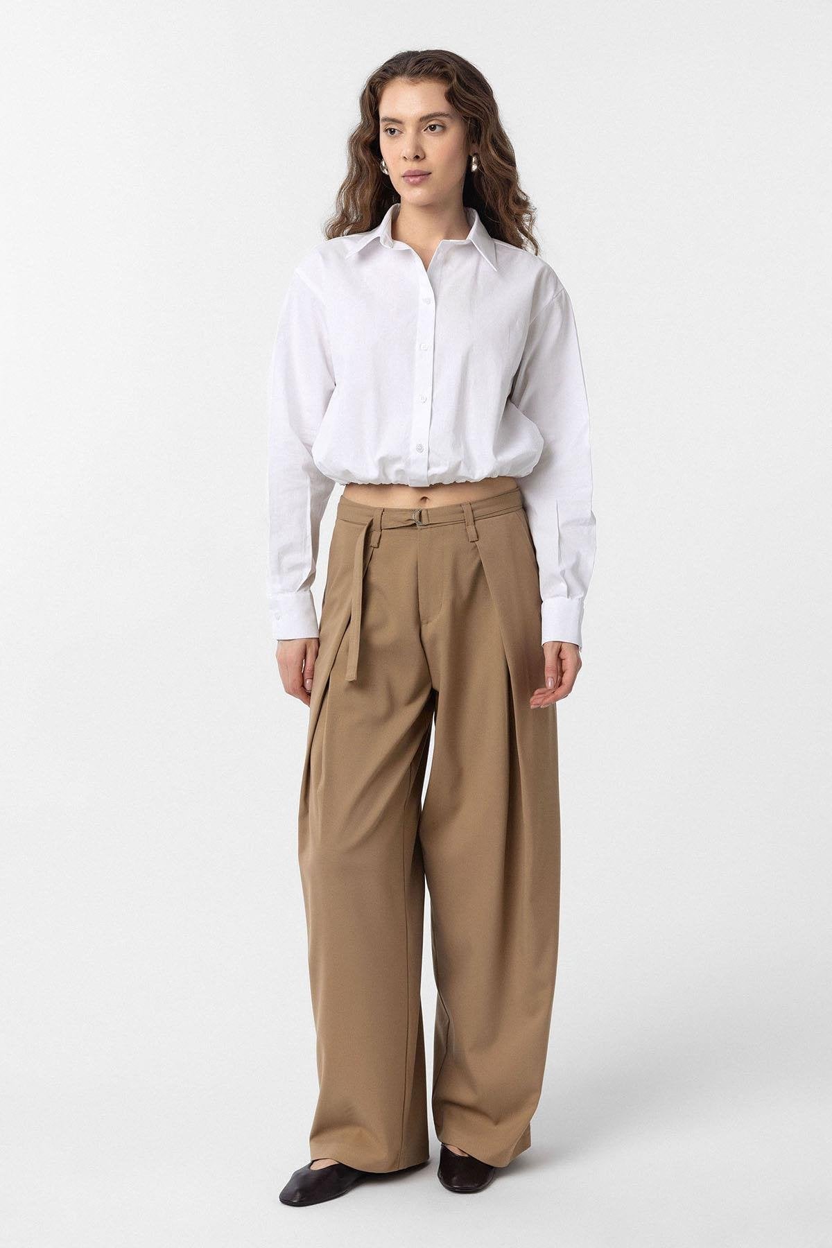 Antioch-Beyaz Crop Poplin Kadın Gömlek-Gömlek-2-Milagron.com