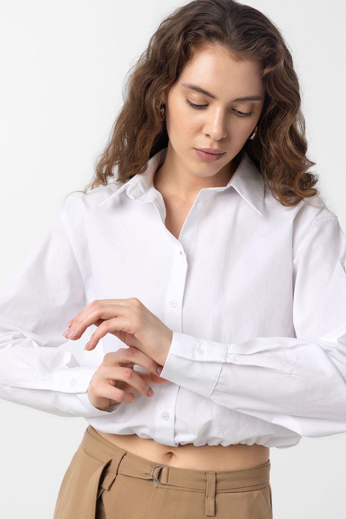 Antioch-Beyaz Crop Poplin Kadın Gömlek-Gömlek-3-Milagron.com