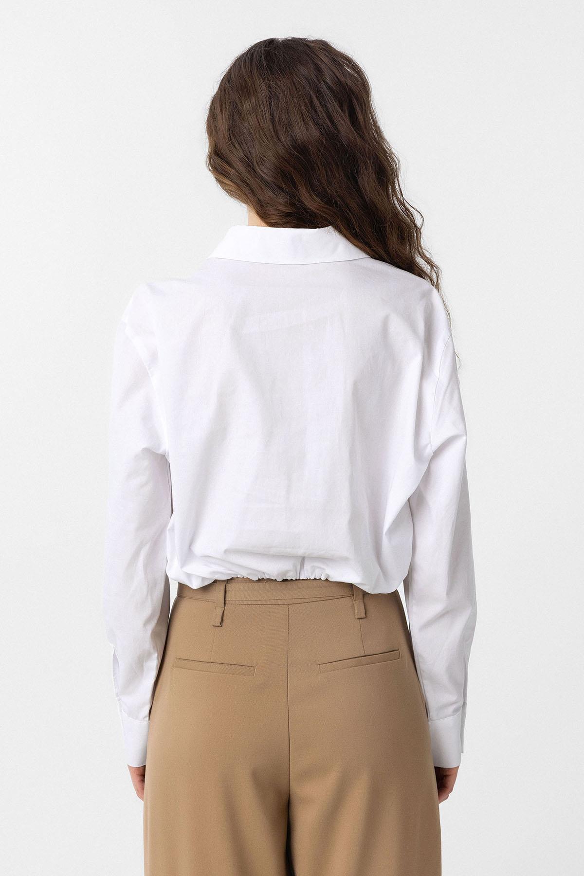 Antioch-Beyaz Crop Poplin Kadın Gömlek-Gömlek-4-Milagron.com