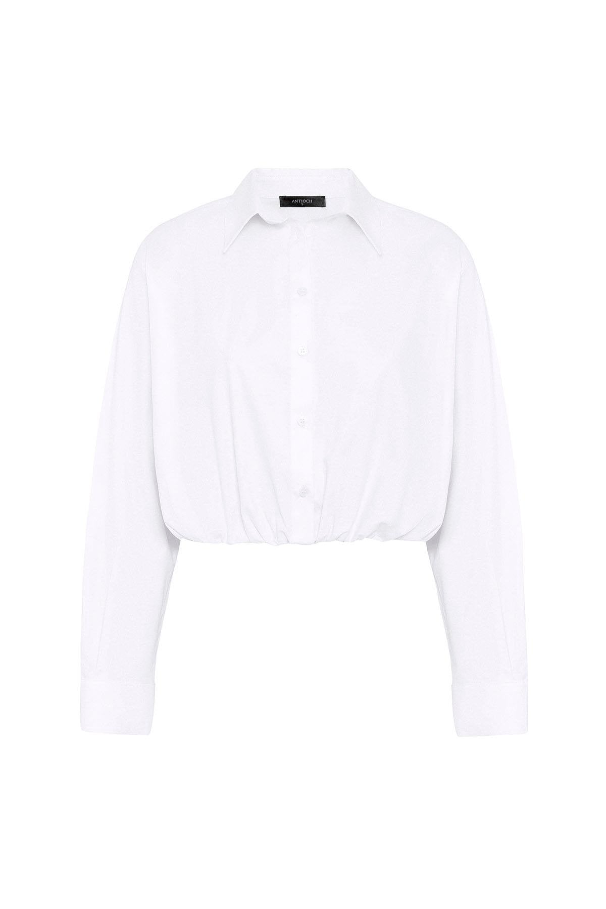 Antioch-Beyaz Crop Poplin Kadın Gömlek-Gömlek-5-Milagron.com