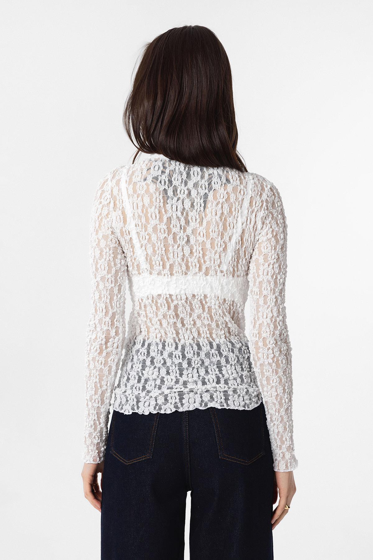 Antioch-Beyaz Dantel Transparan Kadın Top-Top-4-Milagron.com