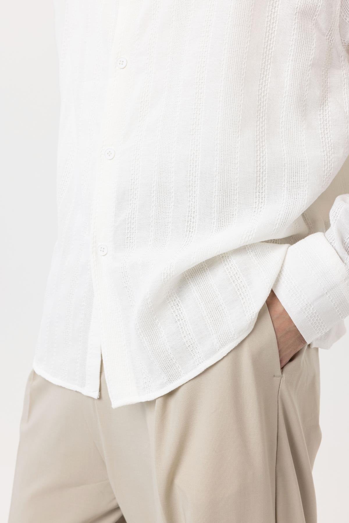 Antioch-Beyaz Dokulu Jakarlı Pamuklu Erkek Gömlek-Gömlek-8-Milagron.com