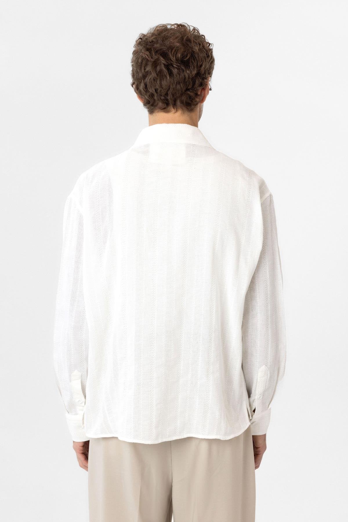 Antioch-Beyaz Dokulu Jakarlı Pamuklu Erkek Gömlek-Gömlek-9-Milagron.com