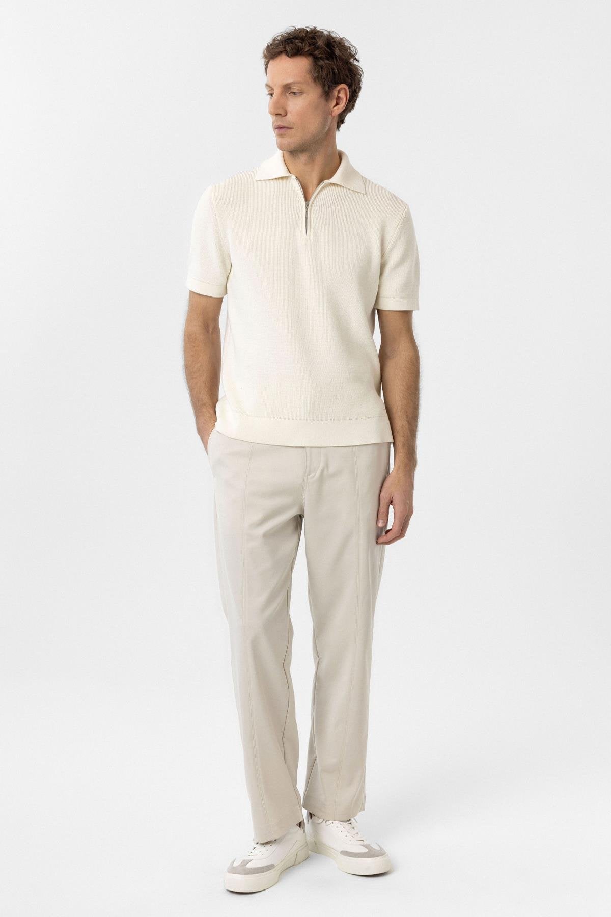 Antioch-Beyaz Fermuarlı Dokuma Erkek Polo Yaka Triko T Shirt-T-Shirts-3-Milagron.com