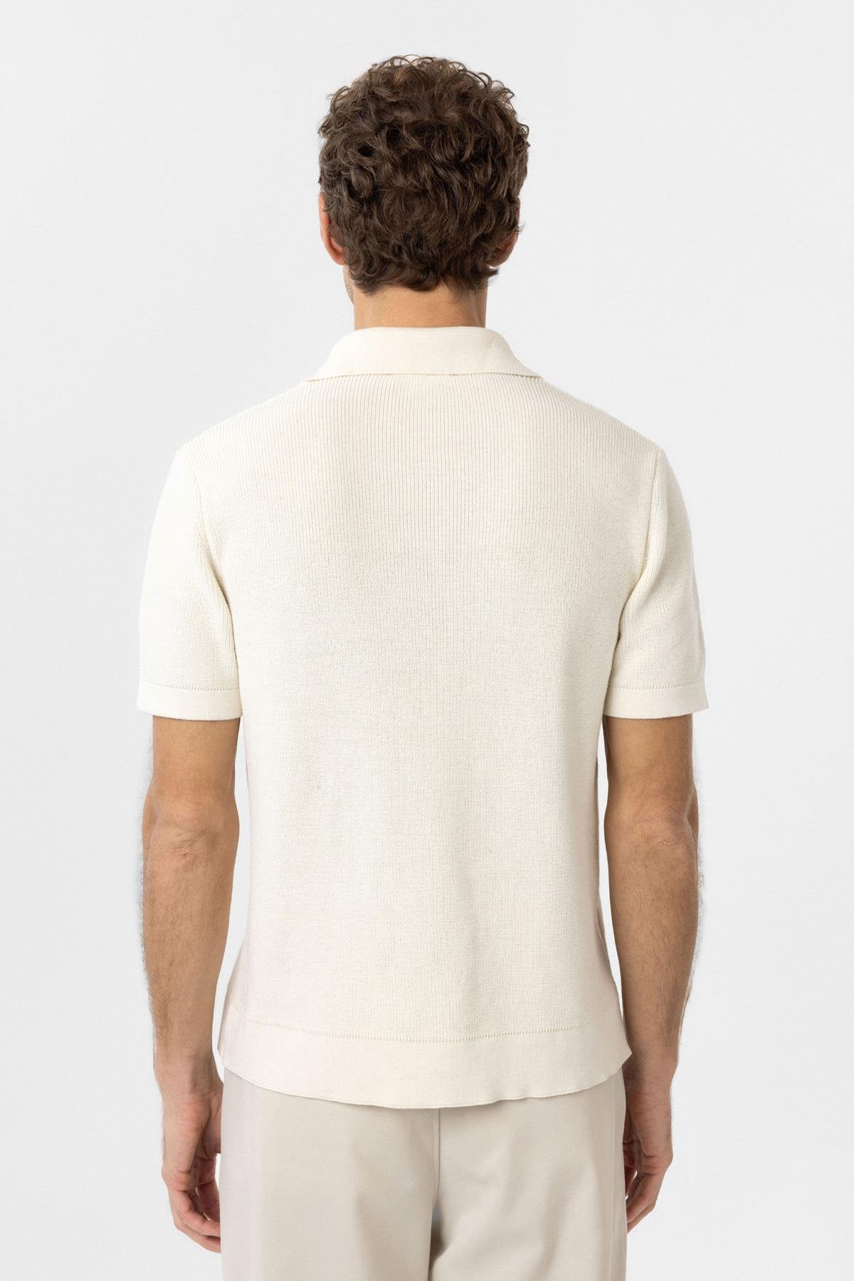 Antioch-Beyaz Fermuarlı Dokuma Erkek Polo Yaka Triko T Shirt-T-Shirts-6-Milagron.com