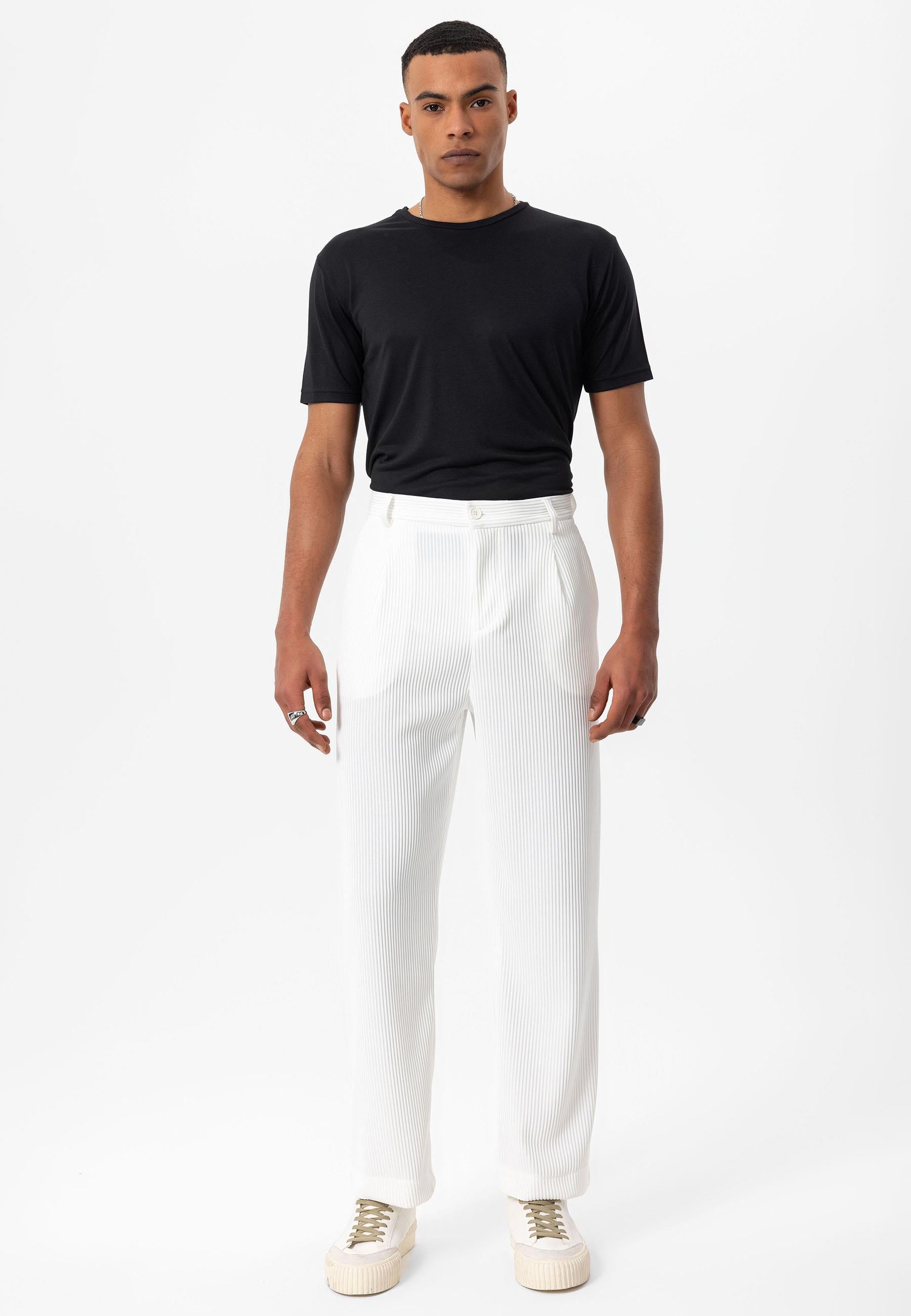 Antioch-Beyaz Fitilli Erkek Pantolon-Pantolon-2-Milagron.com