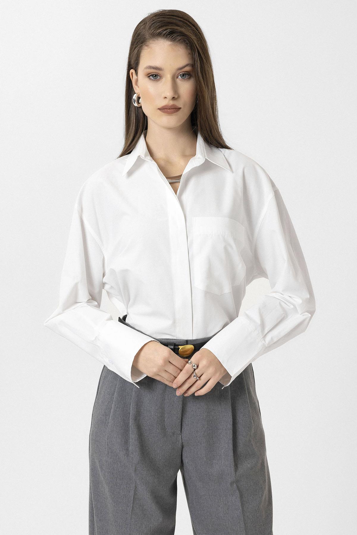 Antioch-Beyaz Kadın Basic Poplin Gömlek-Gömlek-3-Milagron.com