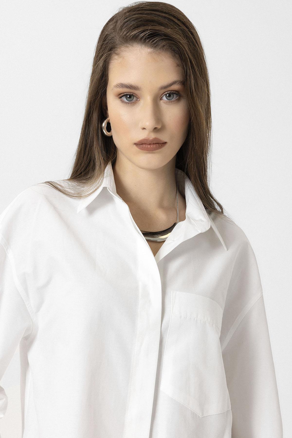 Antioch-Beyaz Kadın Basic Poplin Gömlek-Gömlek-5-Milagron.com