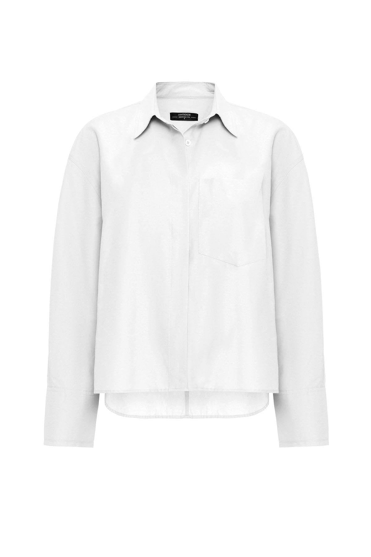 Antioch-Beyaz Kadın Basic Poplin Gömlek-Gömlek-7-Milagron.com