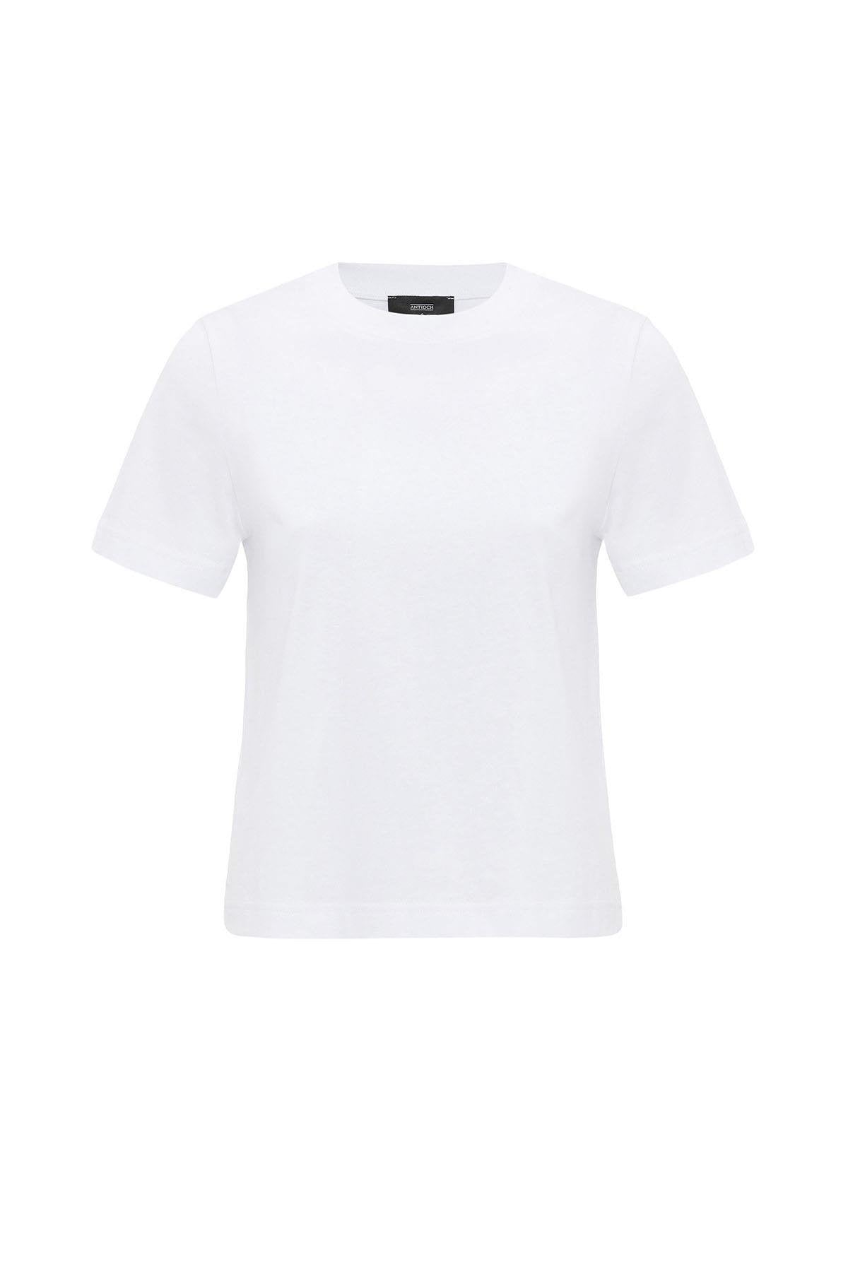 Antioch-Beyaz Kadın Bisiklet Yaka Basic T Shirt-T-Shirts-6-Milagron.com