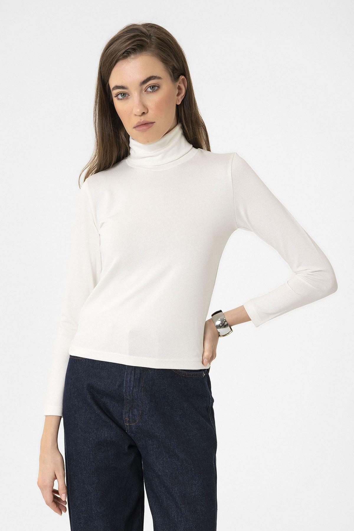 Antioch-Beyaz Kadın Boğazlı Triko Kazak-Kazak & Triko-1-Milagron.com