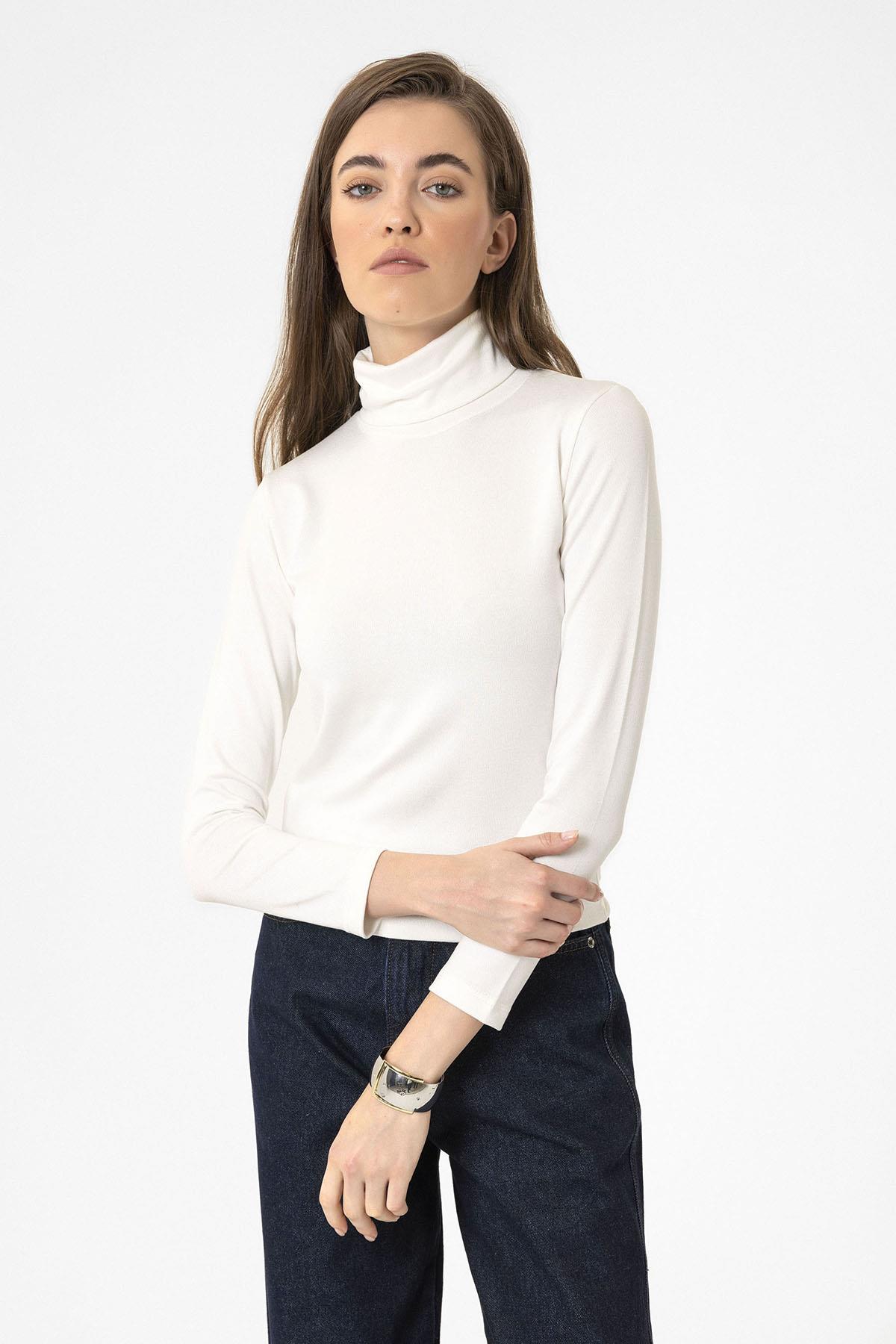 Antioch-Beyaz Kadın Boğazlı Triko Kazak-Kazak & Triko-4-Milagron.com