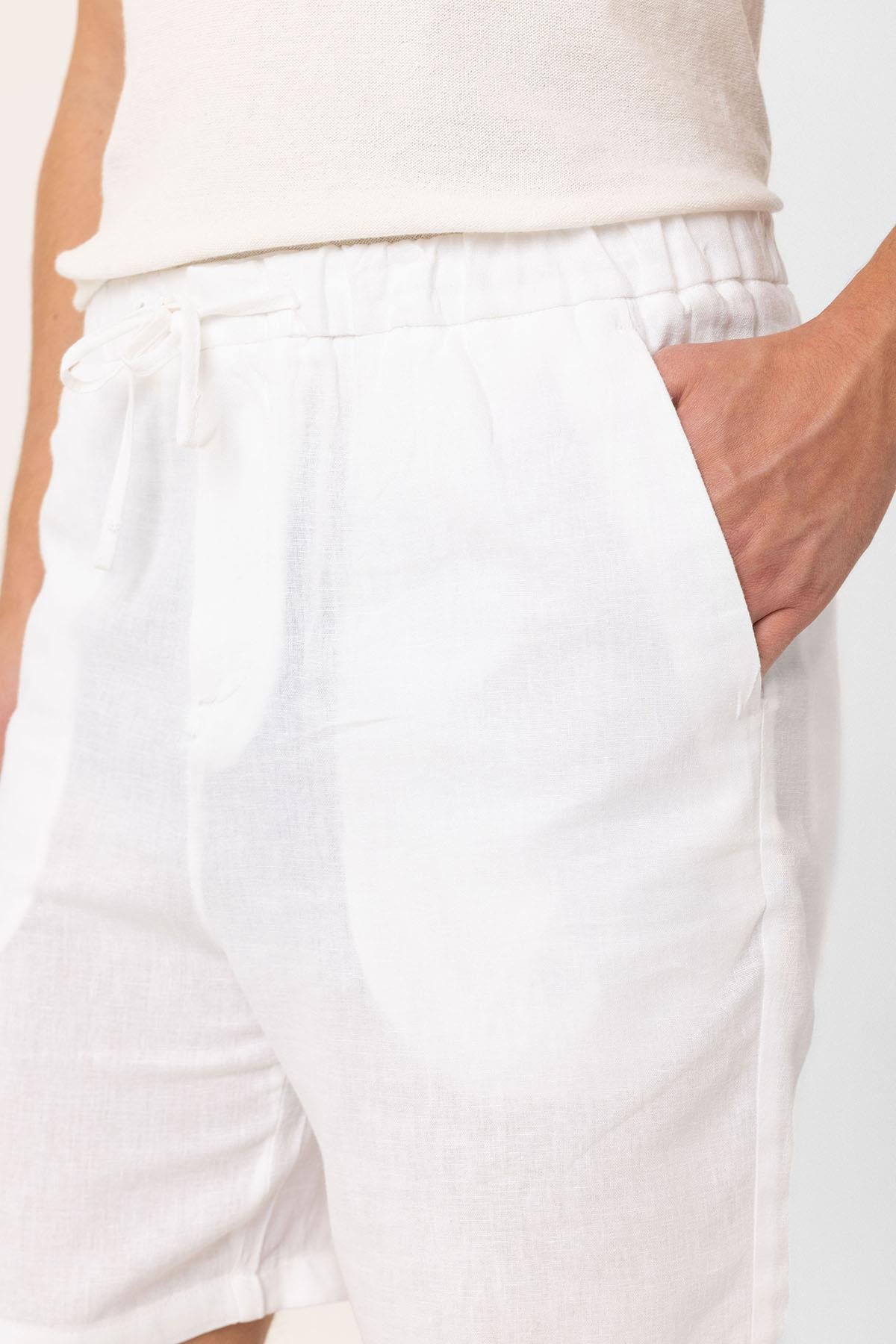 Antioch-Beyaz Keten Karışımlı Erkek Şort-Şort-4-Milagron.com