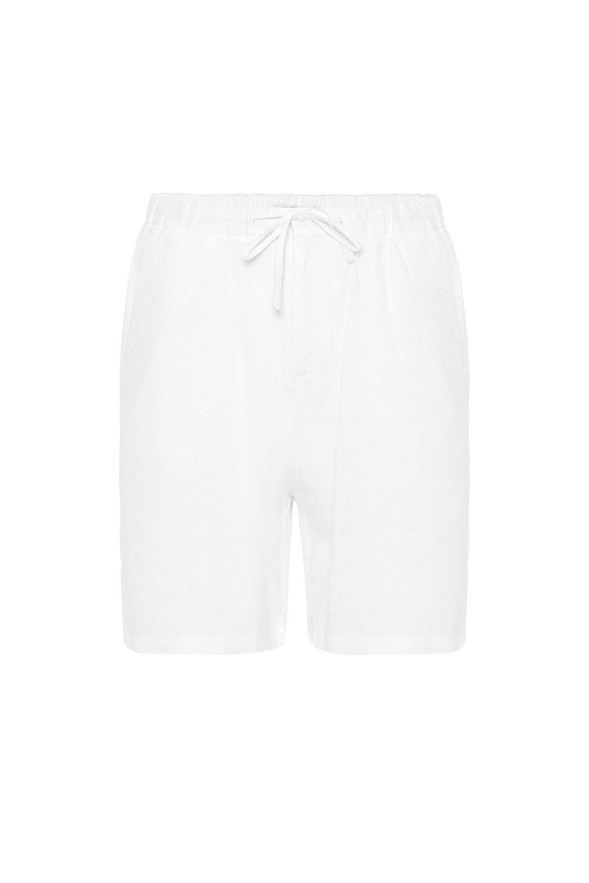 Antioch-Beyaz Keten Karışımlı Erkek Şort-Şort-6-Milagron.com