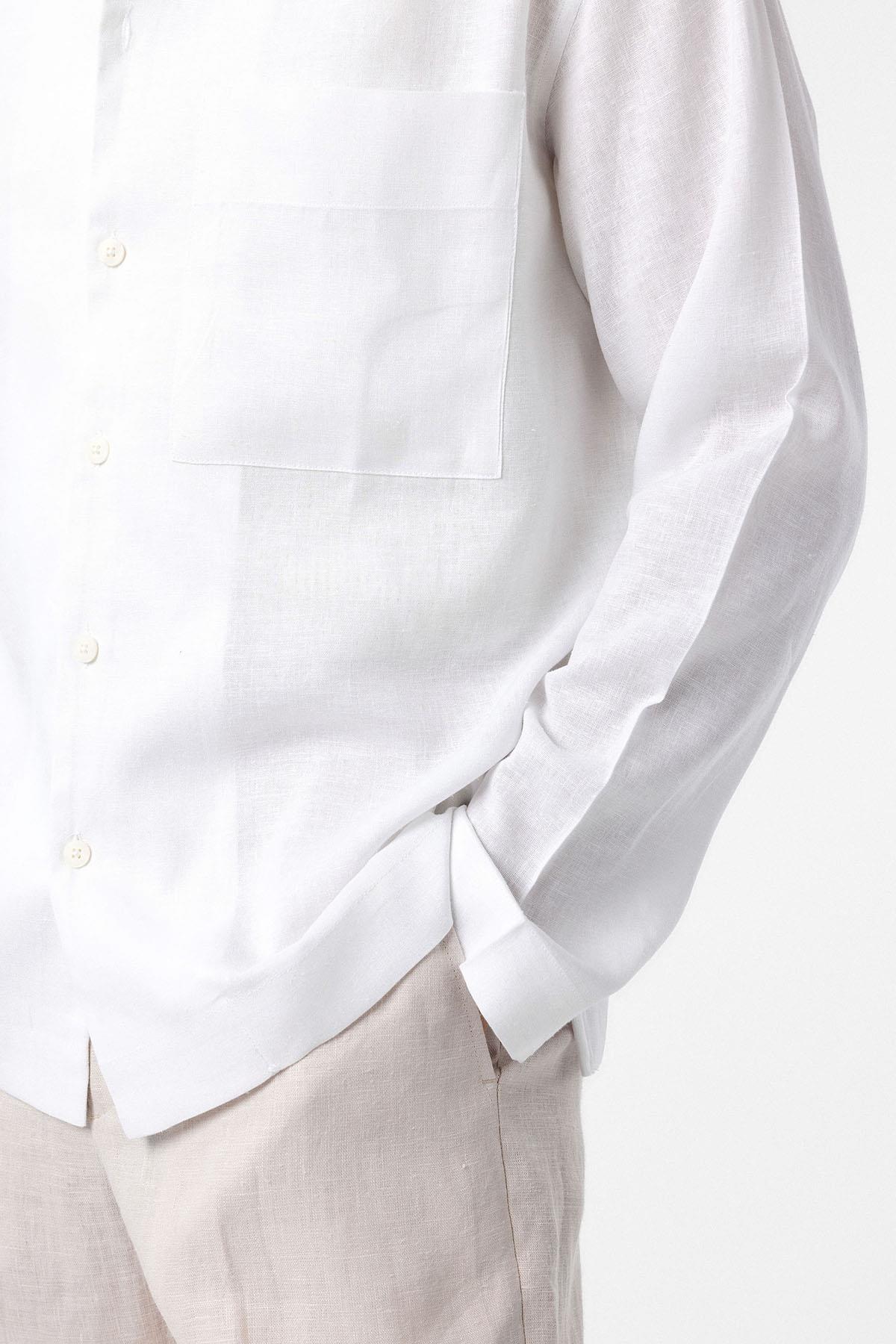 Antioch-Antioch Beyaz Keten Karışımlı Relax Fit Erkek Gömlek-Gömlek-10-Milagron.com