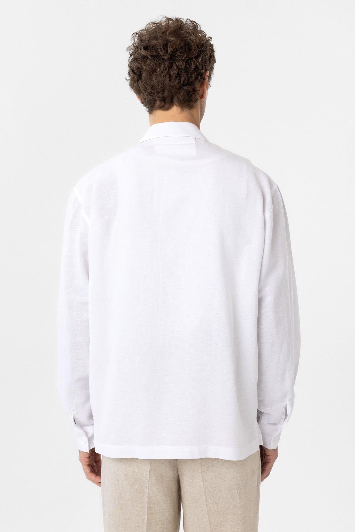 Antioch-Beyaz Keten Karışımlı Relaxed Erkek Gömlek-Gömlek-12-Milagron.com