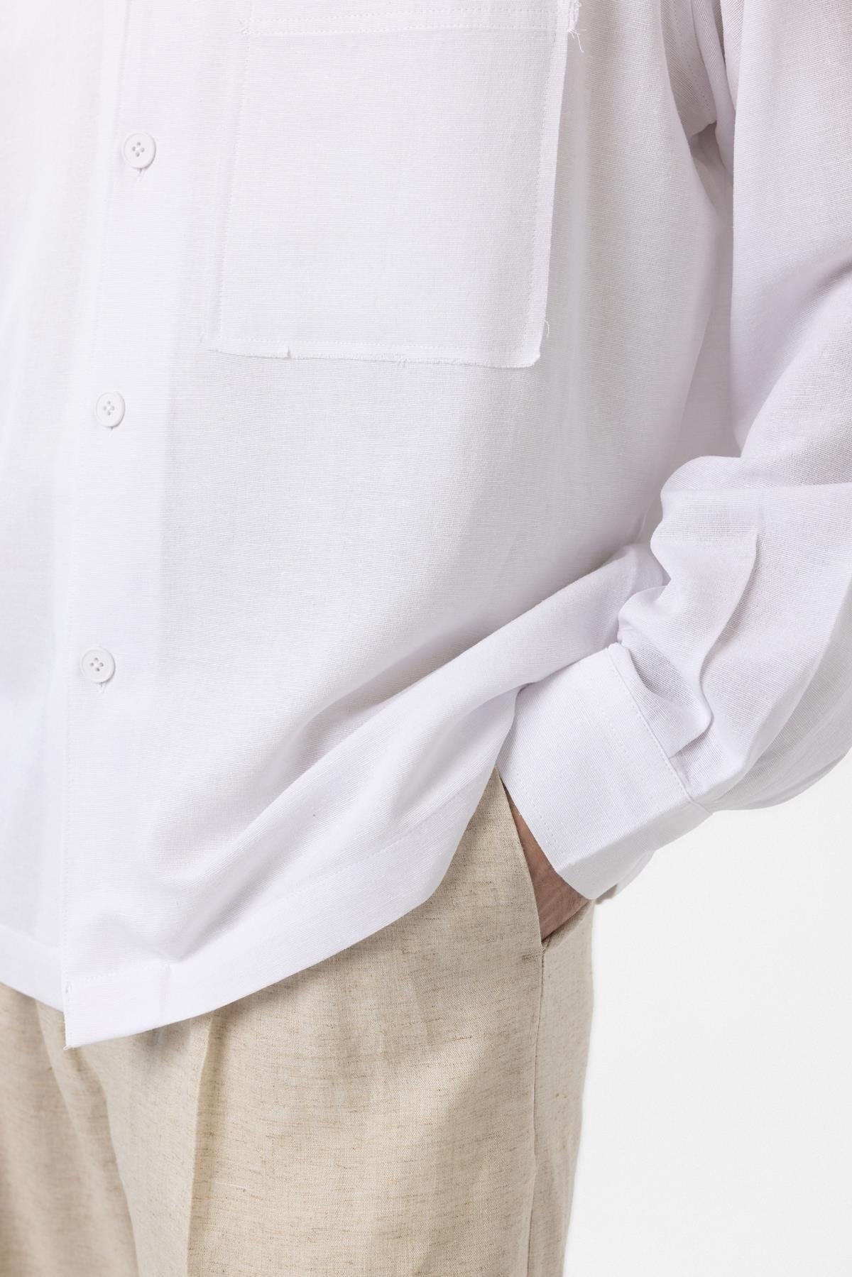 Antioch-Beyaz Keten Karışımlı Relaxed Erkek Gömlek-Gömlek-9-Milagron.com