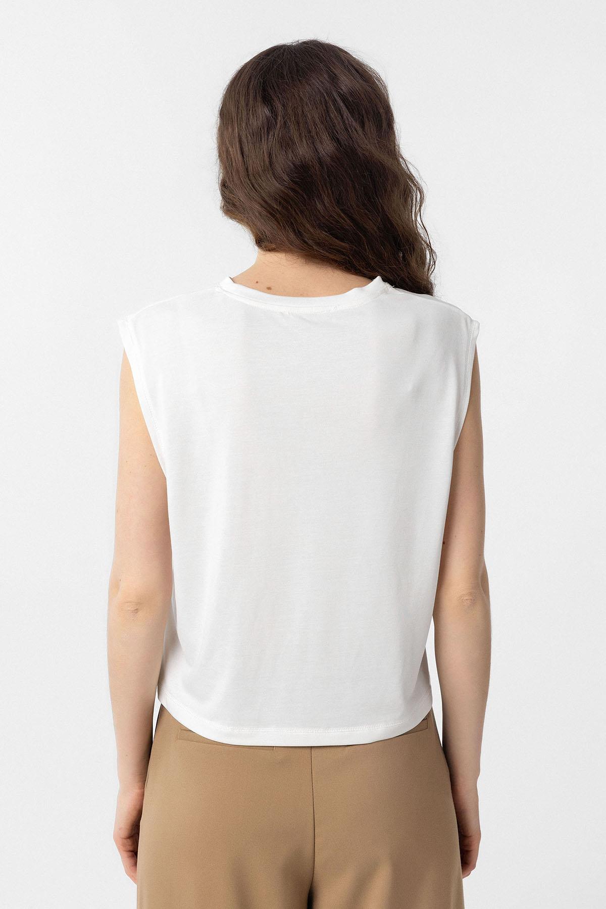 Antioch-Beyaz Modal Kumaş Kadın T Shirt-T-Shirts-4-Milagron.com