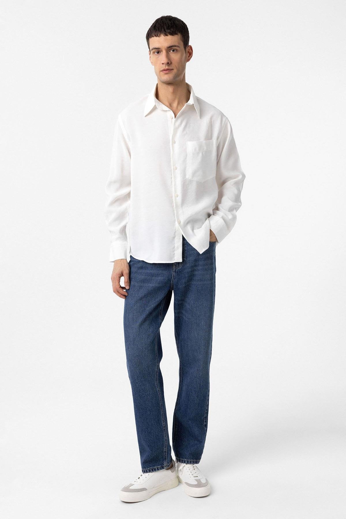 Antioch-Beyaz Modal Kumaş Relax Fit Erkek Gömlek-Gömlek-2-Milagron.com