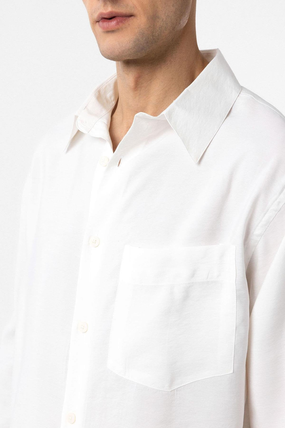 Antioch-Beyaz Modal Kumaş Relax Fit Erkek Gömlek-Gömlek-4-Milagron.com