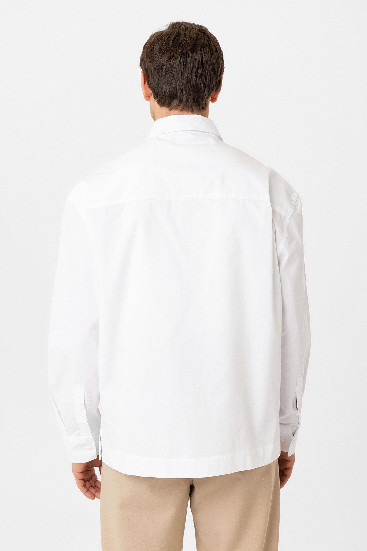 Antioch-Beyaz Pamuklu Relaxed Erkek Gömlek-Gömlek-4-Milagron.com