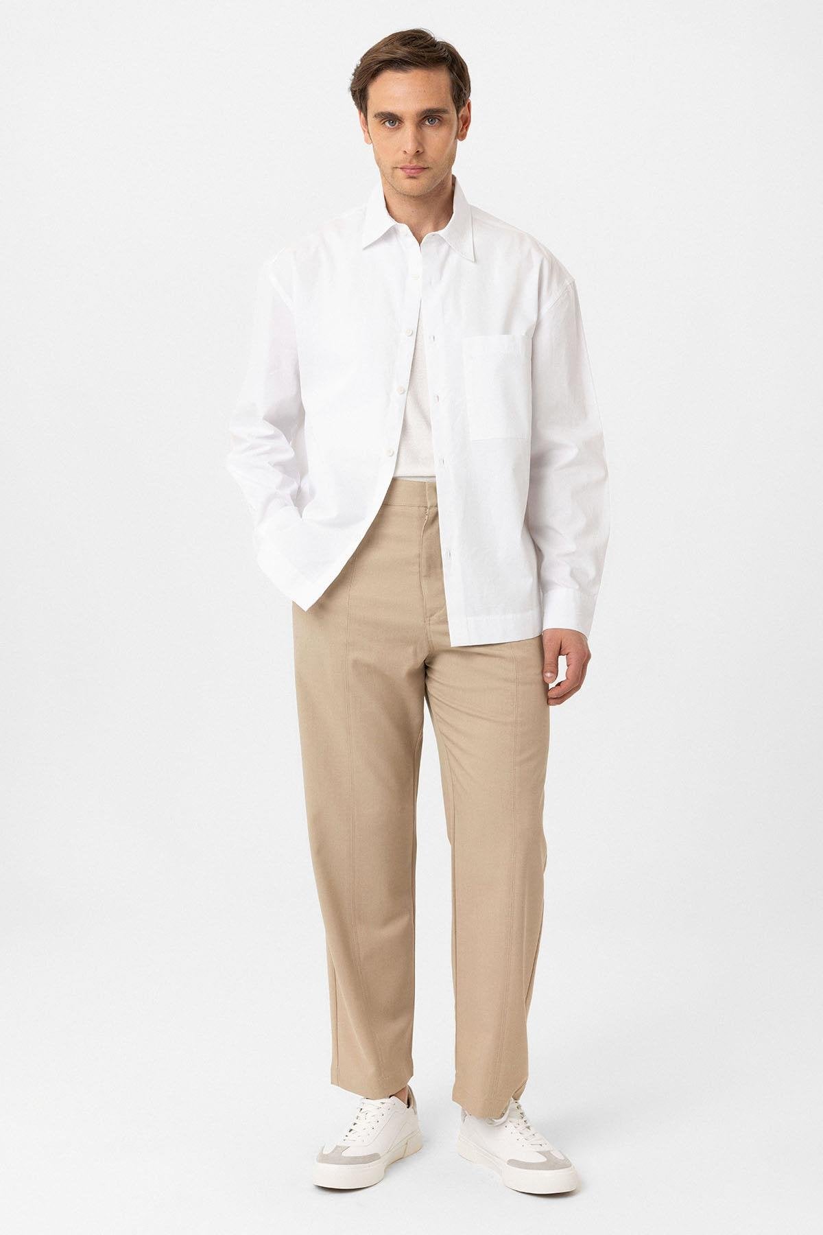 Antioch-Beyaz Pamuklu Relaxed Erkek Gömlek-Gömlek-5-Milagron.com