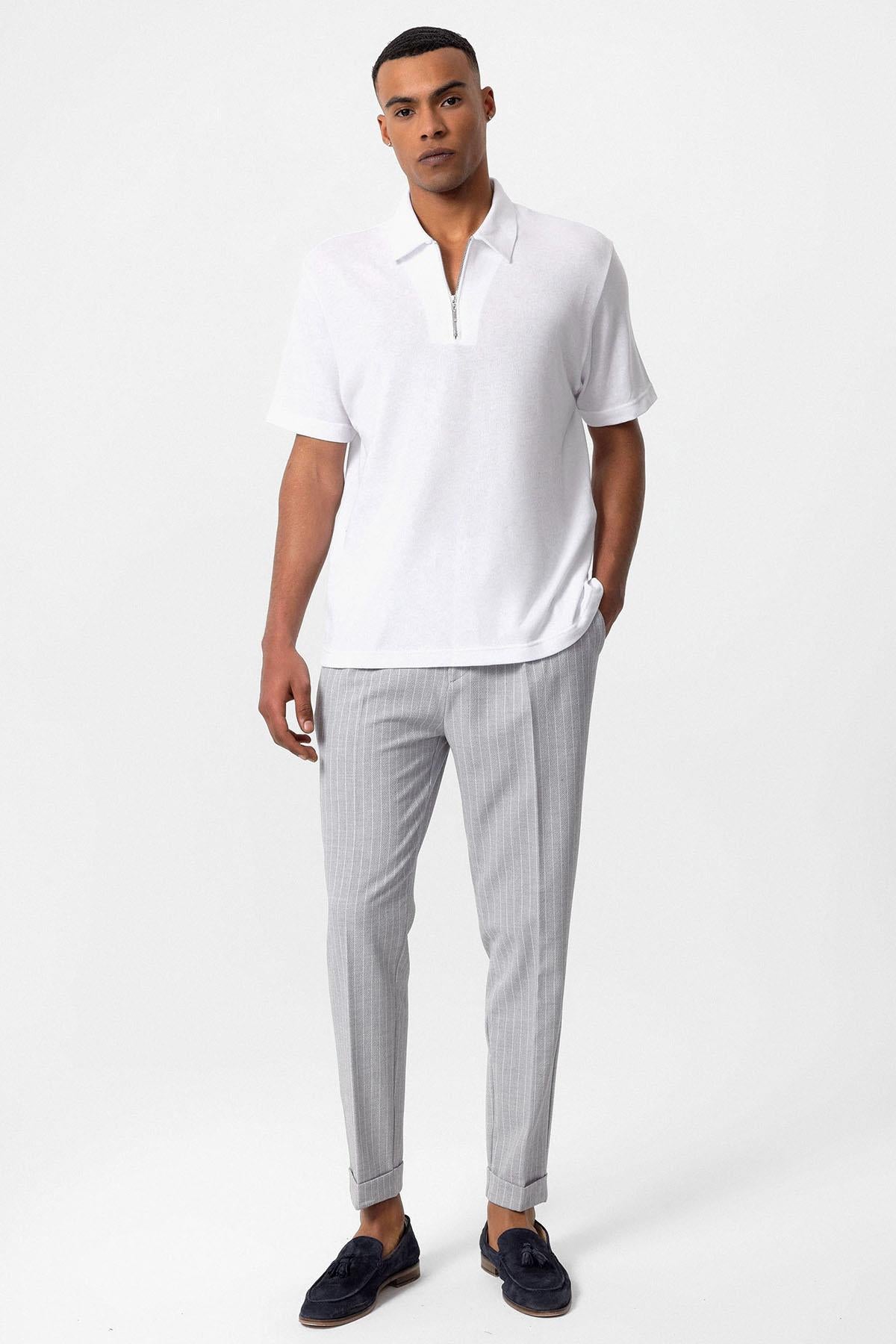 Antioch-Beyaz Polo Yaka Fermuarlı Erkek T Shirt-T-Shirts-3-Milagron.com