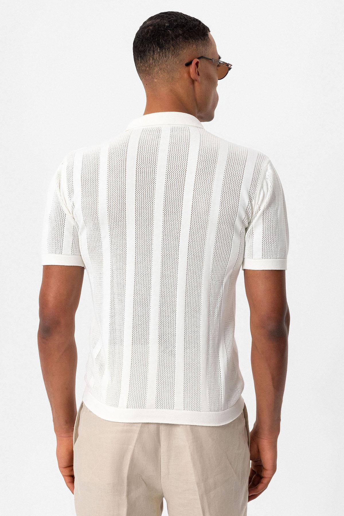 Antioch-Beyaz Polo Yaka Fermuarlı Örme Erkek T Shirt-T-Shirts-6-Milagron.com