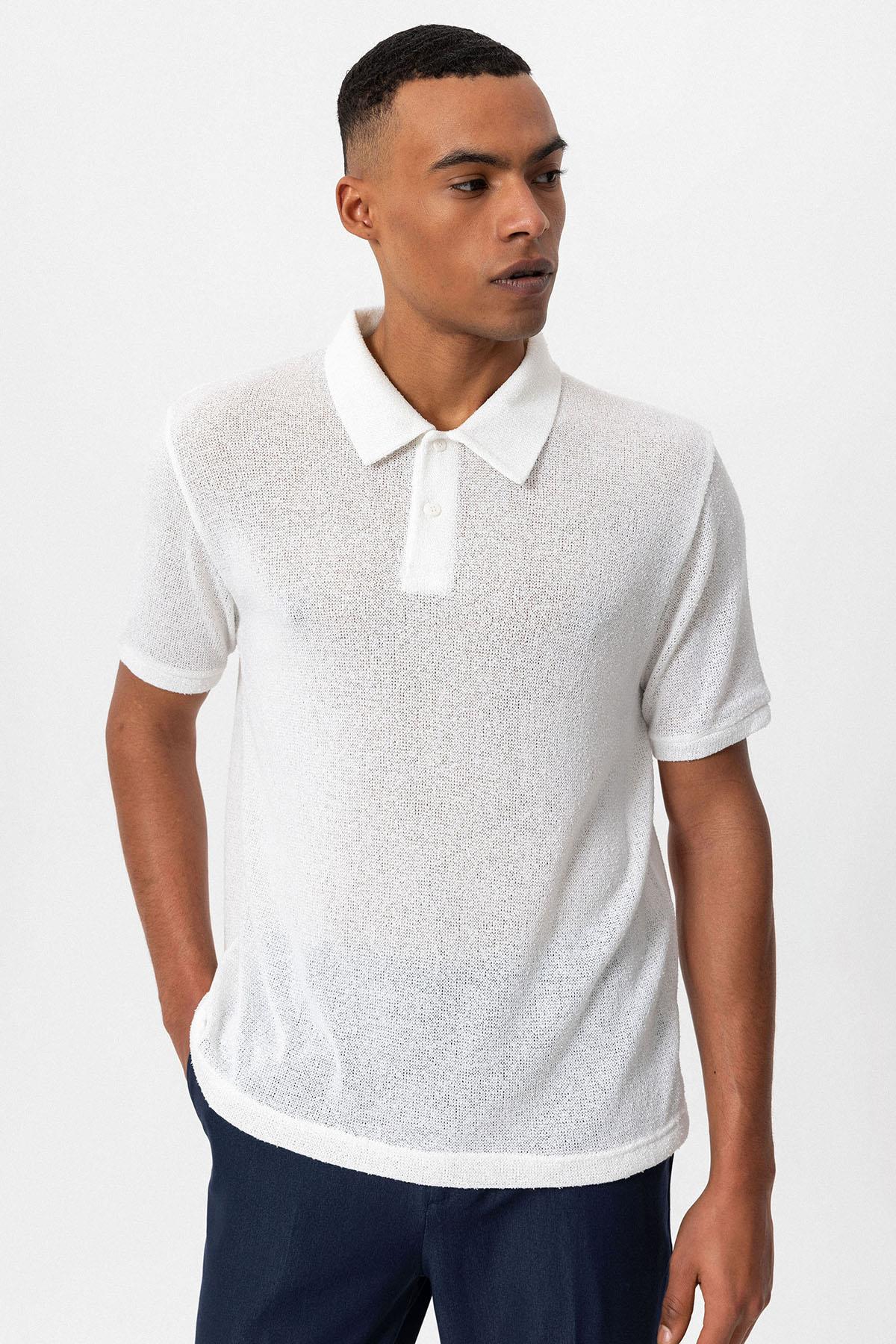 Antioch-Beyaz Polo Yaka örme Erkek T Shirt-T-Shirts-1-Milagron.com